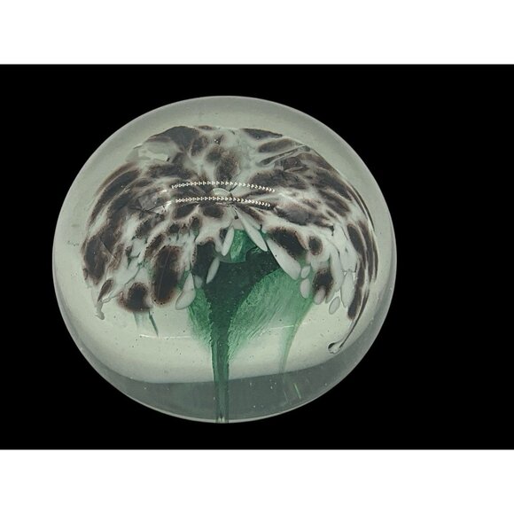 Hand Blown Glass Paperweight by The Glass Eye 1985 Etched Signed Floral Interior - Picture 2 of 16